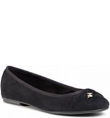 Baleriny TOMMY HILFIGER czarne dziecięce Essential Suede Ballerina FW0FW05138 Black BDS
