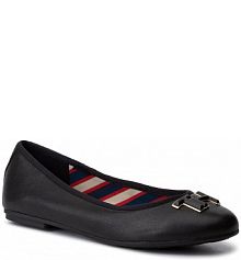 Baleriny TOMMY HILFIGER czarne dziecięce Essential Leather Ballerina FW0FW04316 Black 990