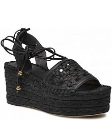 Sandały na koturnie Tory Burch czarne Basketweave Flatform Espadrille 88749 Perfect Black 006