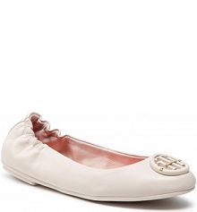 Baleriny TOMMY HILFIGER białe dziecięce Th Hardware Leather Ballerina FW0FW06344 White Dove AF2