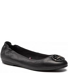 Baleriny TOMMY HILFIGER czarne dziecięce Th Hardware Leather Ballerina FW0FW06344 Black BDS