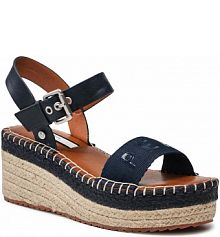 Sandały na koturnie Pepe Jeans granatowe Witney Logo PLS90551 Navy 595