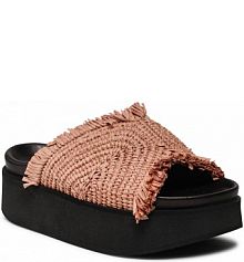 Klapki eleganckie Inuikii brązowe damskie Raffia Moon Platform 70103-095 Camel
