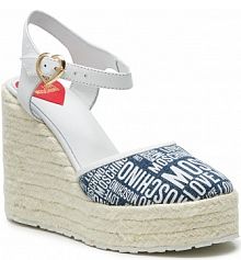 Sandały na koturnie LOVE MOSCHINO granatowe, białe JA1024BI0EJF070A Blu/Bia