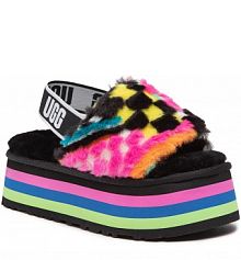 Sandały na koturnie Ugg kolorowy W Disco Checks Slid 1130877 Blkm