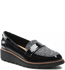 Półbuty wsuwane Clarks czarne damskie Sharon Gracie 261640824 Black Pat Combi