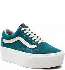 Półbuty na koturnie Vans zielone Old Skool Stac VN0A7Q5M60Q1 Varsity Suede Deep Teal