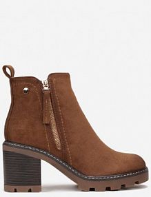 Brązowe Botki na Słupku Boho z Suwakiem Kodra vices