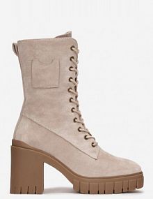 Beżowe Botki na Słupku i Platformie ze Sznurowaniem Ameni vices