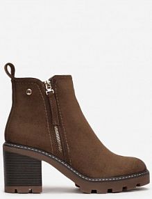 Ciemnobrązowe Botki na Słupku Boho z Suwakiem Kodra vices