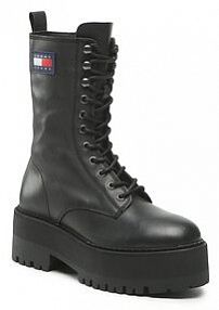 Trapery Tommy Jeans czarne damskie Flatform Padded Boot EN0EN01954 Black BDS