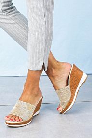 Klapki eleganckie Sergio Leone beżowe,  złote damskie