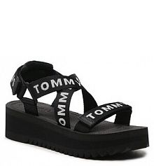 Sandały na koturnie Tommy Jeans czarne 