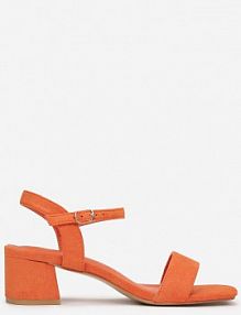 Pomarańczowe Sandały na Niskim Słupkowym Obcasie ze Sprzączką Vosanna ballada