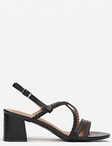Czarne Sandały na Niskim Słupku z Paseczkami Tragam Renee