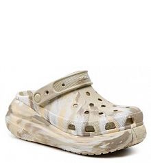 Klapki na koturnie Crocs beżowe Classic Crush Marbled Clog 208265 Bone/Multi