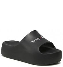 Klapki na koturnie Tommy Jeans czarne 