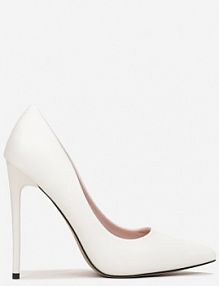 Białe Szpilki z Ekoskóry i Szpiczastym Noskiem Caliane Renee