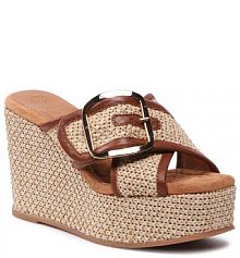 Klapki na koturnie Unisa beżowe 