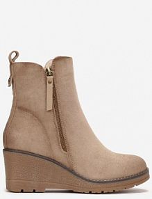 Beżowe Botki na Koturnie z Ozdobnym Suwakiem Houtanie Renee