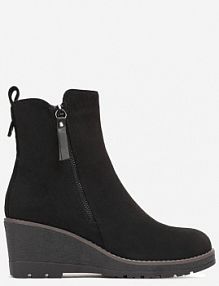 Czarne Botki na Koturnie z Ozdobnym Suwakiem Houtanie Renee