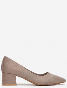 Ciemnobeżowe Czółenka z Imitacji Zamszu na Niskim Słupku Rahal Renee