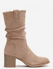 Ciemnobeżowe Botki o Fasonie Kowbojek z Marszczoną Cholewką za Kostkę Alfzara vices