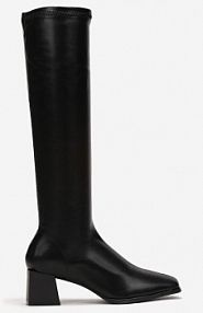 Czarne Kozaki na Geometrycznym Słupku z Kwadratowym Noskiem Brikalona vices