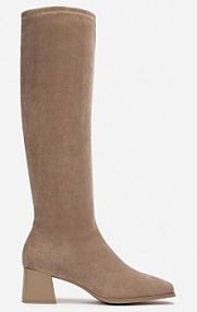 Ciemnobeżowe Kozaki na Słupku z Imitacji Zamszu Haziela vices