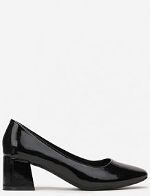 Czarne Lakierowane Czółenka na Niskim Słupku Nadiame Renee