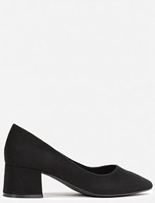 Czarne Czółenka z Imitacji Zamszu na Niskim Słupku Rahal Renee