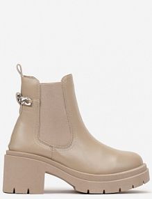Beżowe Botki Sztyblety na Słupku z Protektorem i Ozdobnym Łańcuchem Shalise vices