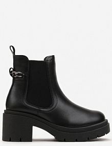 Czarne Botki Sztyblety na Słupku z Protektorem i Ozdobnym Łańcuchem Shalise vices