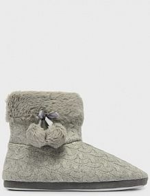 Wysokie kapcie z pomponami jasnoszare House damskie 6484X-09X