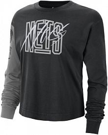 Damski T-shirt z długim rękawem Nike NBA Brooklyn Nets czarne damskie