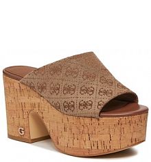 Klapki na słupku Guess beżowe 