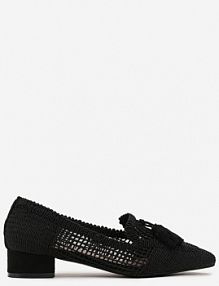 Czarne Plecione Czółenka na Niskim Obcasie Ozdobione Chwostami Rubentia Renee