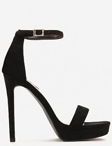 Czarne Sandały z Imitacji Zamszu na Szpilce i Niskiej Platformie z Okrągłym Noskiem Niraela Renee