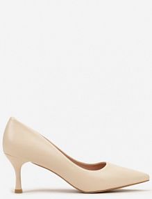 Beżowe Czółenka na Niskiej Szpilce ze Szpiczastym Noskiem Unit Renee