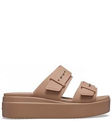 Klapki na koturnie Crocs beżowe 