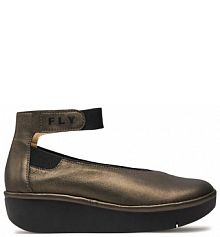 Półbuty na obcasie Fly London złote damskie 