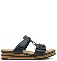 Klapki na koturnie Rieker granatowe 