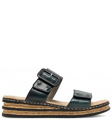 Klapki na koturnie Rieker granatowe 