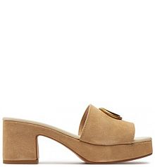 Klapki na słupku Guess beżowe 