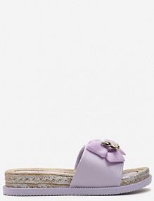 Fioletowe Klapki na Niskiej Platformie ze Złotymi Ozdobami i Kokardą Oatiss Renee damskie
