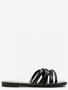 Czarne Płaskie Klapki Otwarte z Ozdobnymi Paskami Vemina Renee damskie