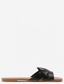 Czarne Klapki na Płaskiej Podeszwie z Przeplatanymi Paskami Vinera Renee damskie