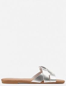 Srebrne Klapki na Płaskiej Podeszwie z Przeplatanymi Paskami Vinera Renee damskie