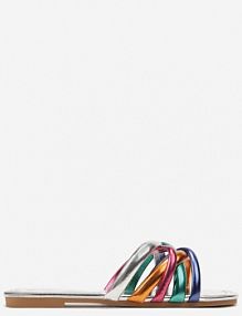 Srebrne Płaskie Klapki Otwarte z Ozdobnymi Paskami Vemina Renee damskie