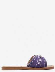 Fioletowe Klapki Płaskie z Noskiem w Kwadrat i Ozdobami Metalowymi Yalenna Renee damskie